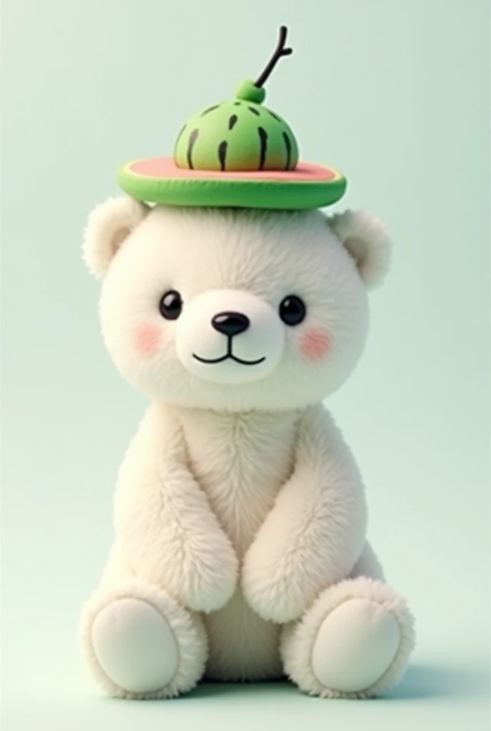 a polar bear plush with a watermelon hat