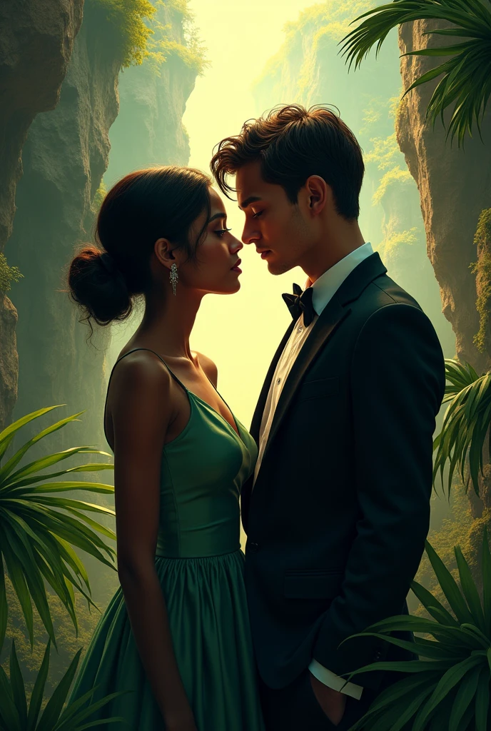 silhouettes, agers, detailed beautiful woman poor and brown, handsome and rich man, enemies of lovers, romantic and chaotic scenery, teenromance, Young people, teenagerramatic lighting, cinematic, oil painting, vibrant colors, chiaroscuro, facial features detailed, emotive expressions, elegant clothes, lush environment, moody atmosphere, (best quality, 4k, 8k, high resolution, masterpiece: 1.2), ultra-detailed, (realistic, photorealistic, photorealistic: 1.37)