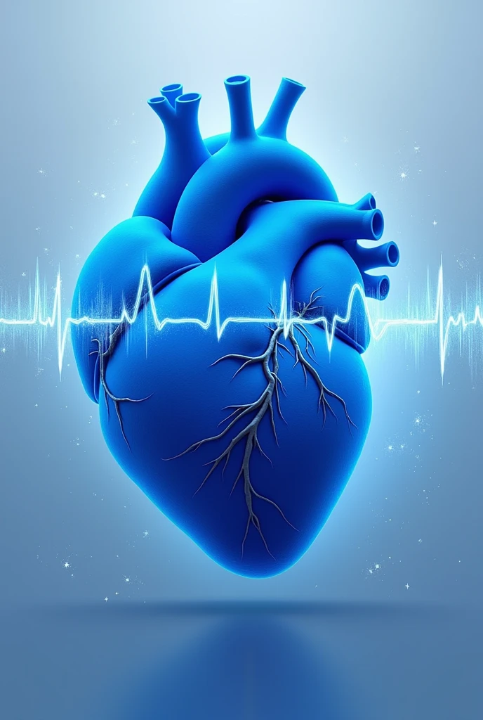 Drawing of a blue Heart with heartbeat graph lines passing by in gif format