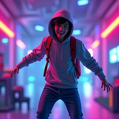 Make YouTube profile with name "stepper hood" in violate colour use young boy charecter with gaming background