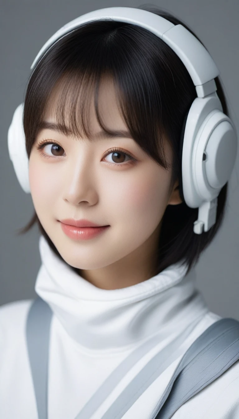 8k, Ultra-high resolution, Highest quality, masterpiece, 三分割法によるphotograph,Surreal, photograph, 1 , (:1.3), cute, cute顔, 細部までBeautiful Eyes, 細かくdetailedに,masterpiece,One Girl:1.2,Japanese women,Young Wife,upper body,smile,Black hair,Bob with bangs,(Space Suit:1.3),(Beautiful attention to detail),Subtle details, detailedな顔, smile,魅力的なsmile,Gray background,(ポートレートphotograph:1.4),(Photorealistic images:1.4),Fantasy art,(Beautiful Face:1.4),Beautiful and attractive eyes、Beautiful Eyes、(Tight waist:1.4)、(Beautiful with perfect body proportions:1.4),Pink Lips,(((Ideal body type))),A-cup small breasts :2,Perfect Anatomy、鮮明なdetailed、detailed,Fashion magazine cover,Thin lips,完璧でBeautiful Face ,完璧でcute顔, Skin with attention to detail, Perfect limbs、Narrow waist,Surreal,Light and shadow,spotlight