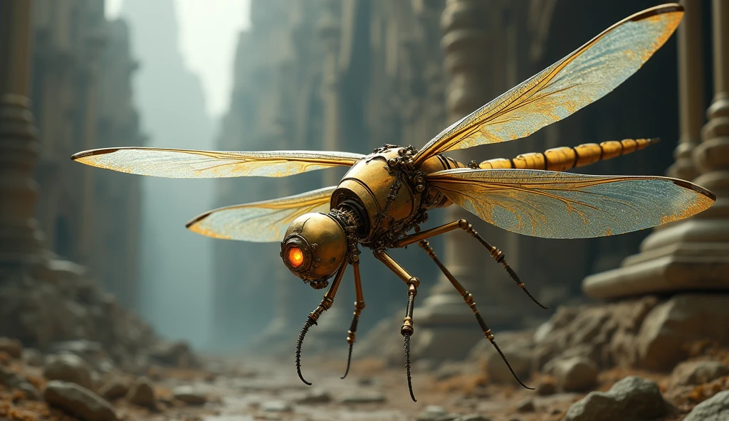 magic mechanical elegant dragonfly, ancient mechanism, fantasy art, ancient civilization, technology