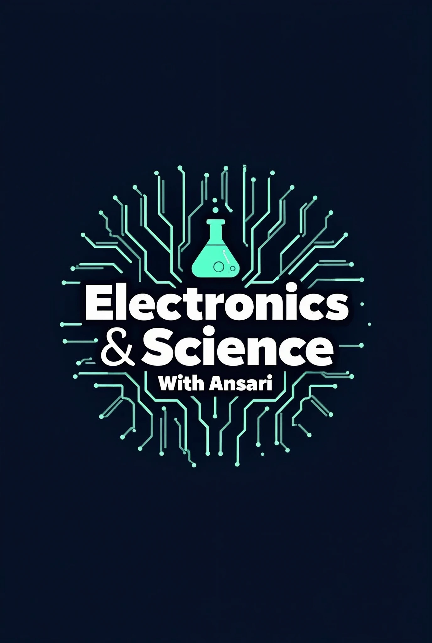 A logo for Electronics & Science With Ansari with pcb and science symbol, electronics and science should be written in bold