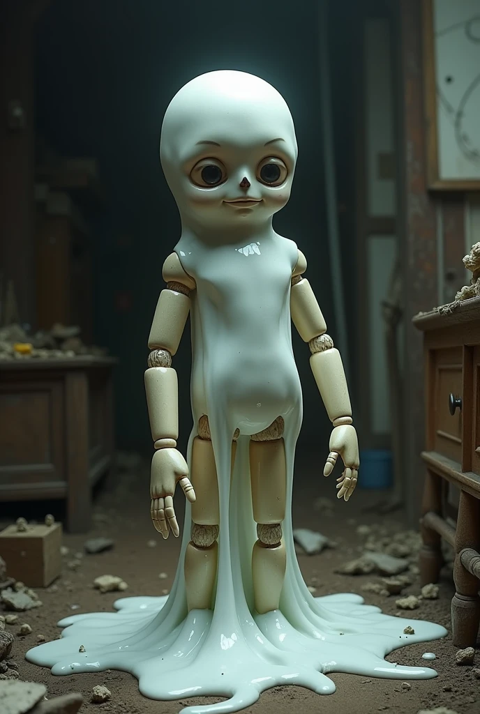 Image of a puppet being controlled by strings.Make the puppet look made out of cloth. Make the theme black and white. Make it vibrant and hyper realistic.