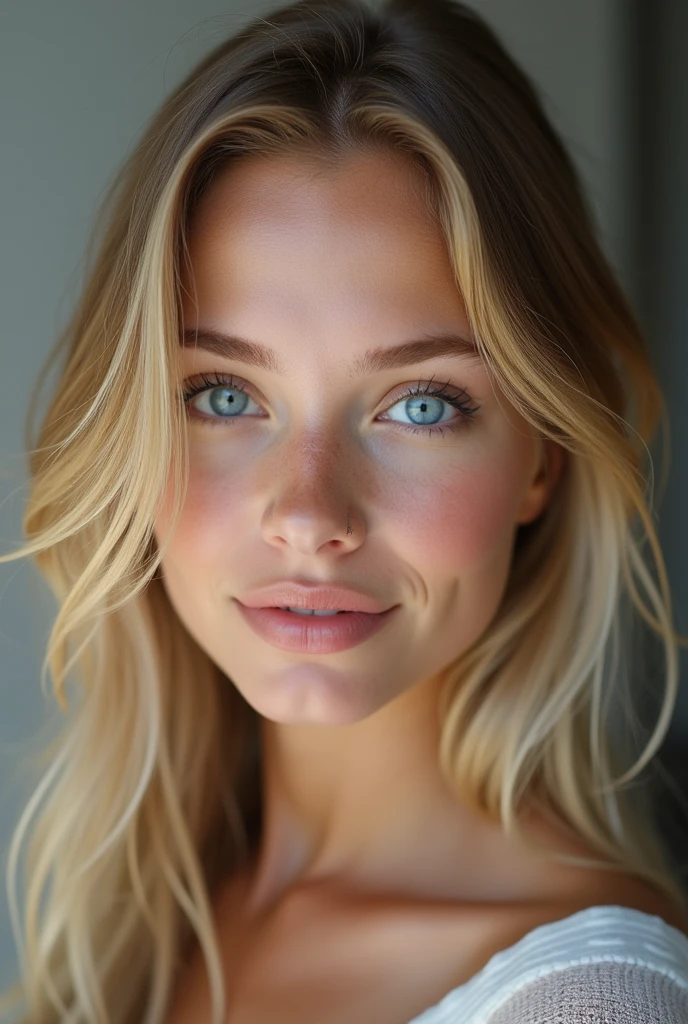 beautiFul European girl with yeux bleus and blonde hair, photo de profil pour instagram, photo selfie, ultra haute résolution, (Fotorrealista: 1.4), haute résolution , (Finely détaillé skin), (yeux bleus), (perFect proportions) (photos réalistes) (chef-d'œuvre) (Fotorrealista), Ultraréaliste (Meilleure qualité) (détaillé) Photographié avec un Canon EOS R5, objectif 50 mm, F/2.8, (8k) (fond d'écran) (Éclairage cinématographique) (Éclairage dramatique) (Complexe) Fashion, des imperfections. sans maquillage car elle vient de se réveiller
