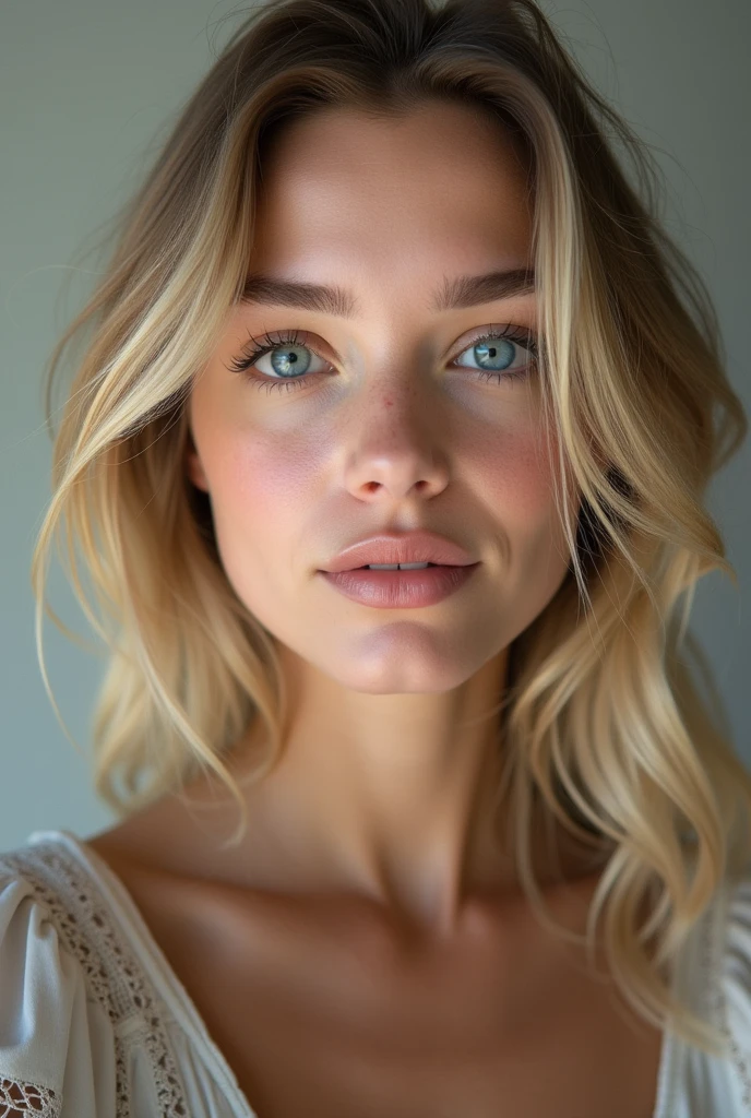 beautiFul European girl with yeux bleus and blonde hair, photo de profil pour instagram, photo selfie, ultra haute résolution, (Fotorrealista: 1.4), haute résolution , (Finely détaillé skin), (yeux bleus), (perFect proportions) (photos réalistes) (chef-d&#39;œuvre) (Fotorrealista), Ultraréaliste (Meilleure qualité) (détaillé) Photographié avec un Canon EOS R5, objectif 50 mm, F/2.8, (8k) (fond d&#39;écran) (Éclairage cinématographique) (Éclairage dramatique) (Complexe) Fashion, des imperfections. sans maquillage car elle vient de se réveiller