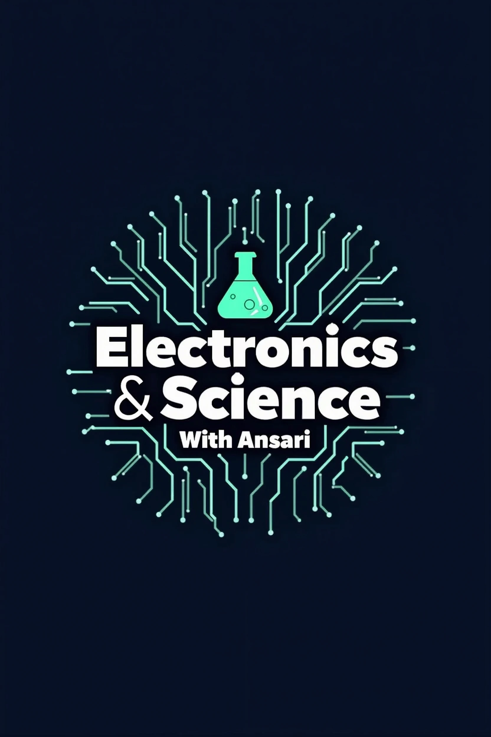 A logo for Electronics & Science With Ansari with pcb and science symbol, electronics and science should be written in bold