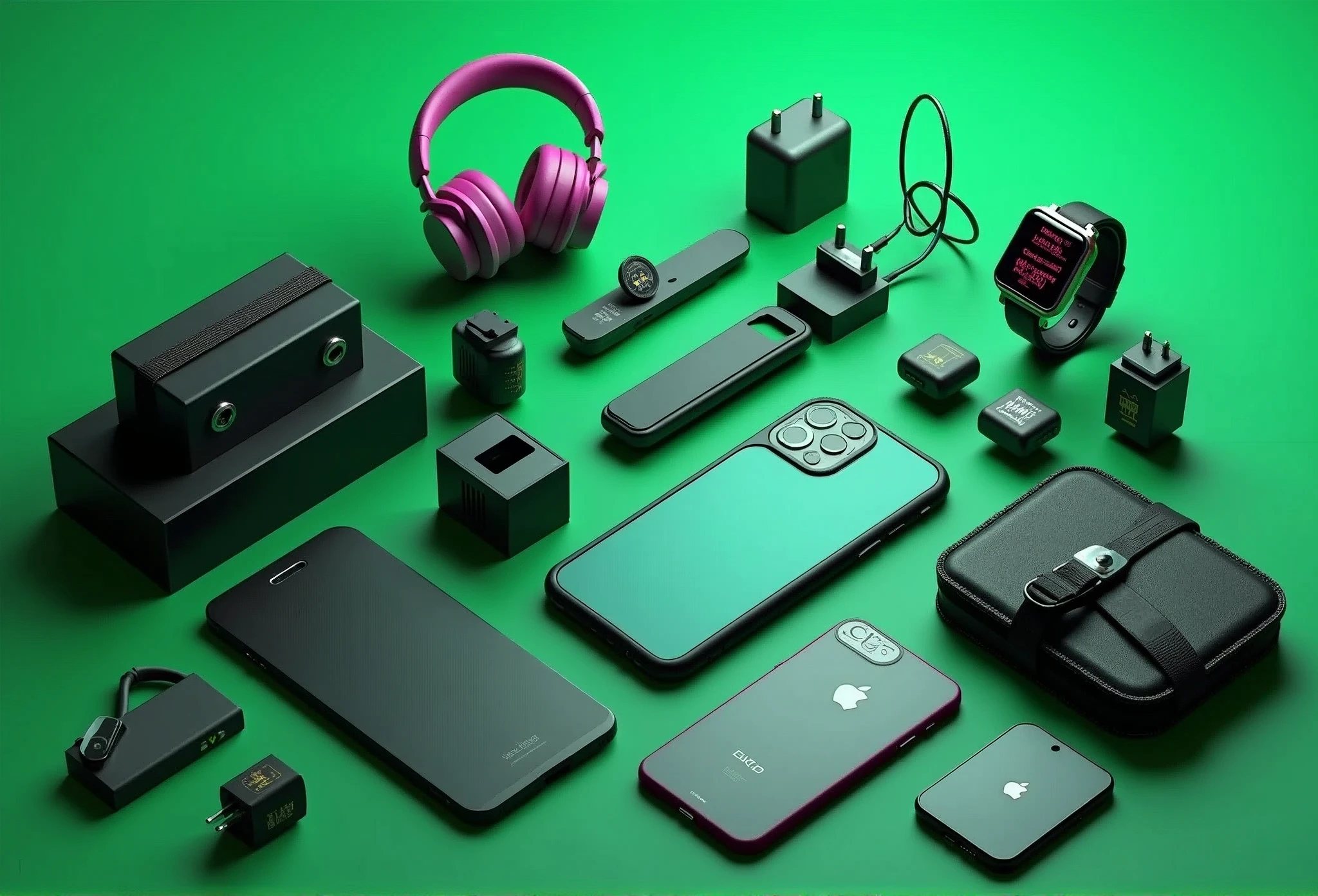 For the creation of a store banner named (QualityTime) online that sells cell phone products like headphones, chargers, capinha de proteçao, smartwatch and the like, **the image should have a modern design**, **inspired by large online stores such as Amazon and Mercado Livre**. **The banner should be clean and attractive**, **using a predominantly green and black color palette**, **to convey an air of sophistication and technology**.
Detailed Description:
Paleta de cores: **Green background with details and icons in black**, **contrasting with white or light gray text to highlight offers and information**.
Layout: **Centered image of smartphones**, **Cases**, chargers e acessórios, **positioned in an organized and visually pleasing manner**, **suggesting a variety of products**.
promotional text: **Phrases like “Unmissable deals on cell phone accessories**!**” or “Everything for your smartphone**, Here!**” in modern and large fonts**, **with bold highlighting**.
**Icons and Details**: **Minimalist shopping cart icons**, **fast shipping and warranty seals should be included to generate trust and facilitate the identification of the services offered**.
General Style: Clean, **inspired by the design of large e-commerce platforms**, **focused on conveying reliability and variety of products**.
**This style will create a striking visual identity for the store**, **aligned with the expectations of online customers**.