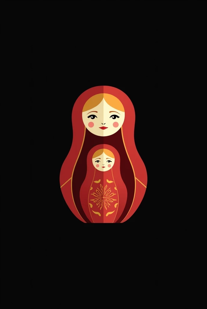 Logo, red gold and black color, with a matryoshka, flat image without prop, elegant, Black background. 