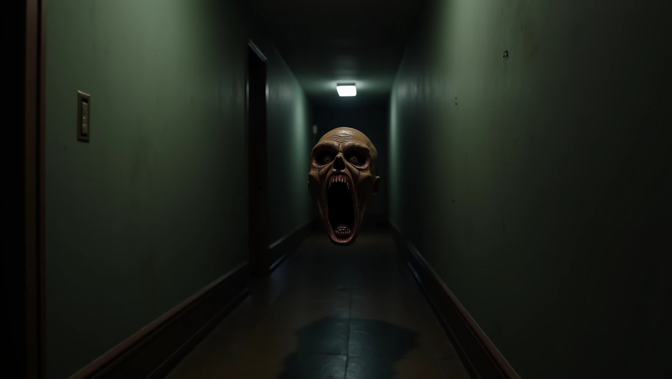 a close up of a creepy looking creature in a hallway, horror video game, indie video game horror, horror game graphics, a disembodied head screaming, horror game, the evil within monster, jump scare, silent hill game, scp-106, cursed imagery, horror cgi 4 k, [ horror game ], scp-049, best jumpscare scene