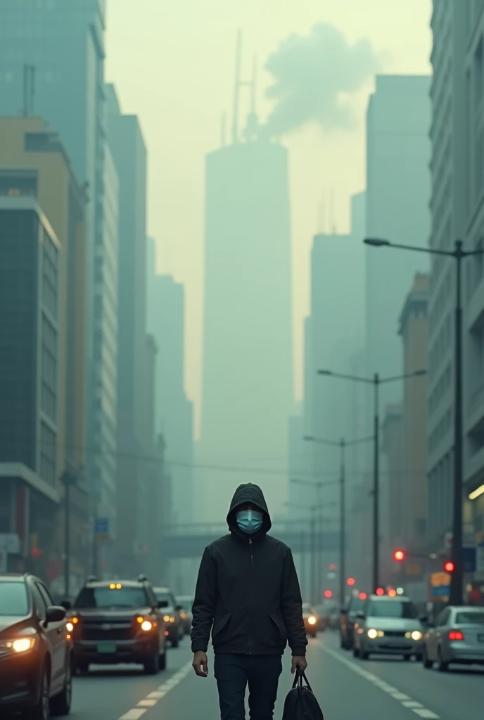 Generate a realistic photo about air pollution in the city