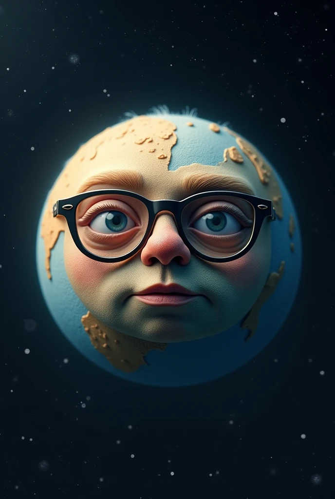 A planet wearing glasses as if it were a character.