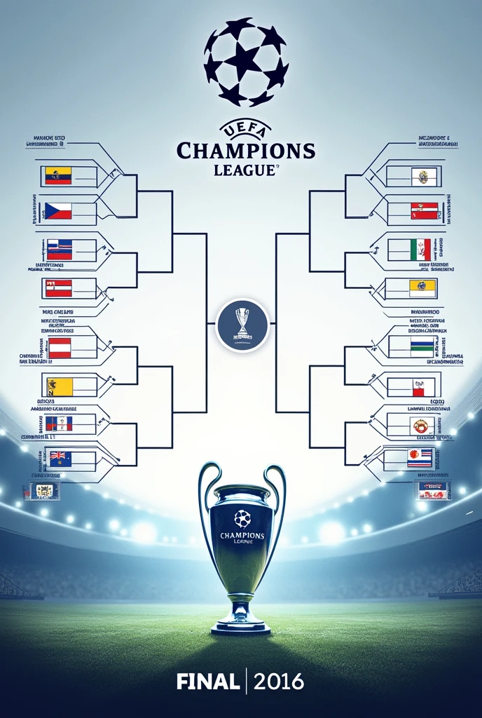 Create a knockout bracket template from the Round of 16 to the Champions League final.