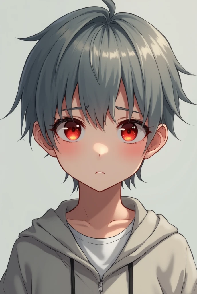 1 boy, gray hair, red eyes, short hair, nice face 