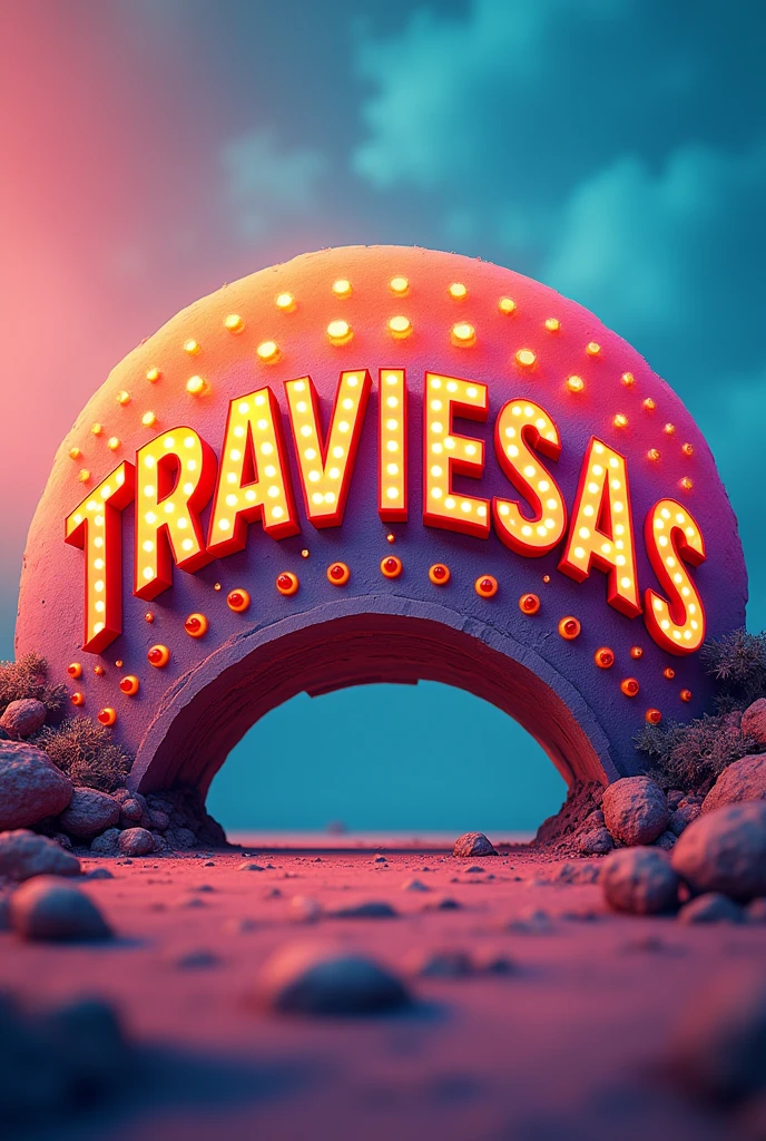 Create an image with the word TRAVIESAS, with bright colors and in a horizontal crescent shape