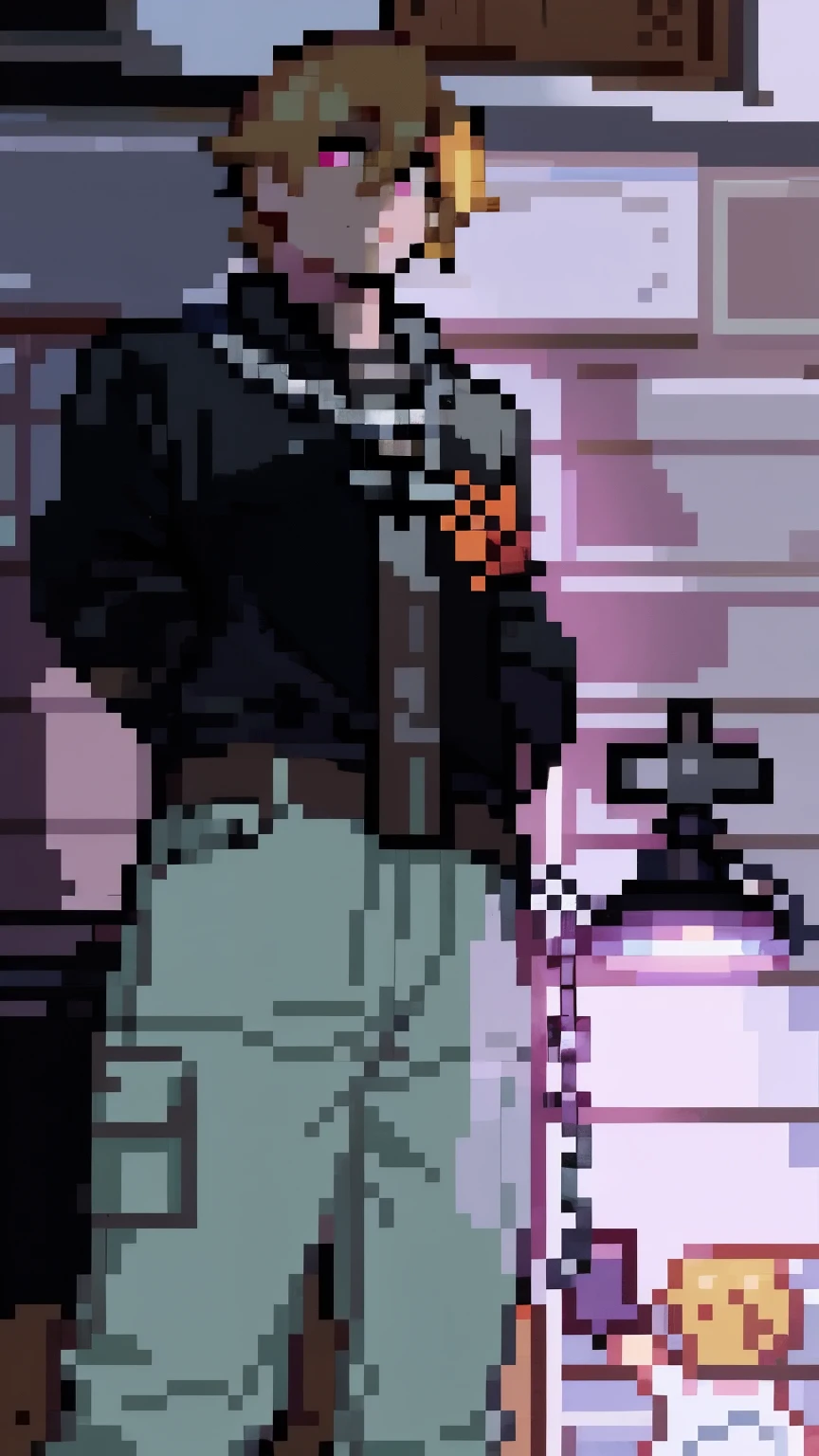 Pixel art, pixel style, sprite , blonde boy, Cross chain 