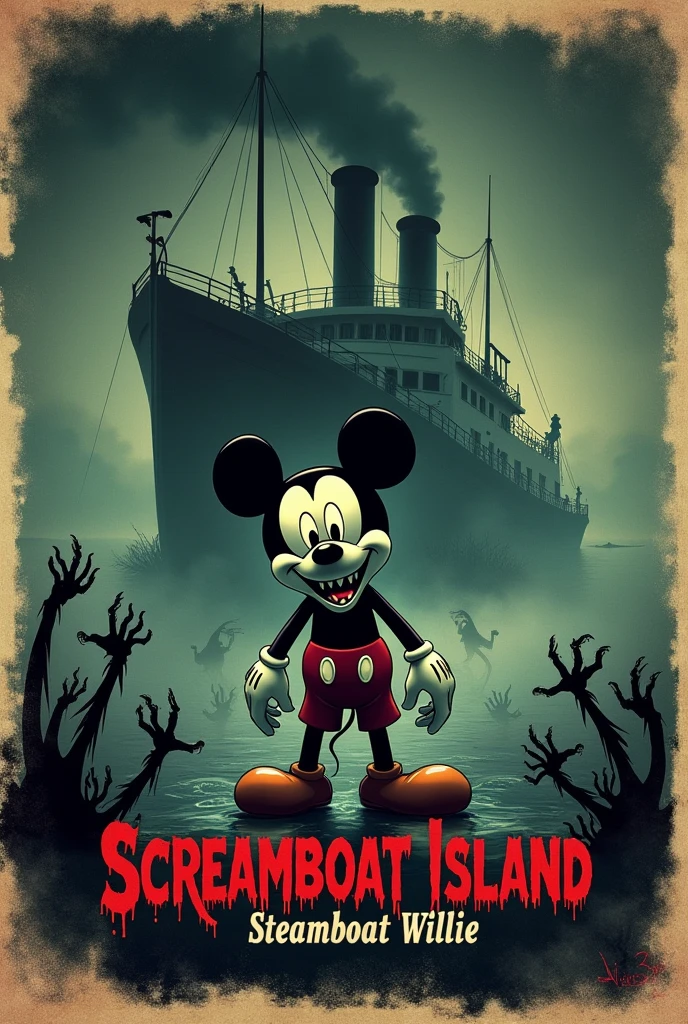 Screamboat Island steamboat Willie Mickey mouse horror movie poster