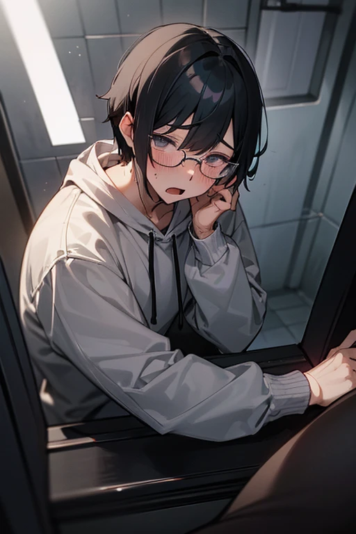 male、male性、Short Hair、Black Hair、Glasses、hoodie、adult、adultのmale、adultの体、大柄のmale、Big body、Cowardice、Introvert、Social withdrawal、1 person、Lonely、Disgust、Sharp Eye、Confused eyes、Dark eyes、Stocky build、Slender、sex appeal、Blushing、Estrus、Puzzled、Dark Room、Lights out、Erotic、Sexual、Open your mouth、penis、penisを舐める、Blowjob