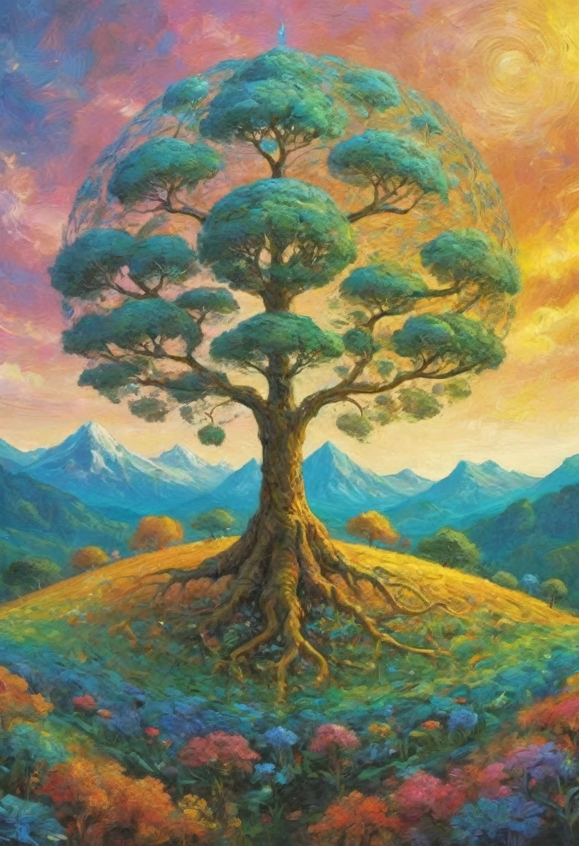 (Evolution of life)、Fibonacci、the golden ratio、melted wax、Visible brush strokes、3D tessellation wireframe、neural graphic、neurons、The Tree of Life、Farbe、tenderness、passion、The ultra -The high-definition、8K UHD、masterpiece