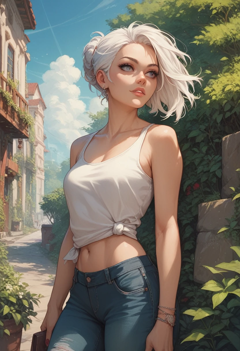 white hair girl , casual clothes 