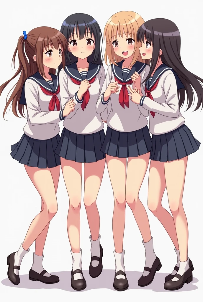 detailed picture of 4 young school girls in short skirts and panties