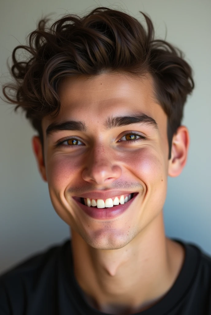 Man with Shawn Mendes’s facial Expressions , Very charismatic, With short, dark brown hair ,have dark brown eyes,nise smile,very short hair,zodiac sighn Leo