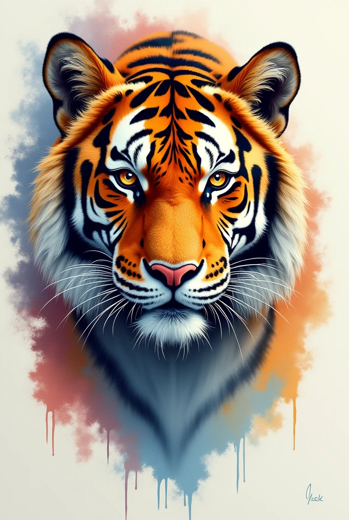 A painting of the zodiac sign Tiger, with lion eyes, Trend Aquarell, detailed, non-realistic rendering,  Streetstyle,  Astrology 