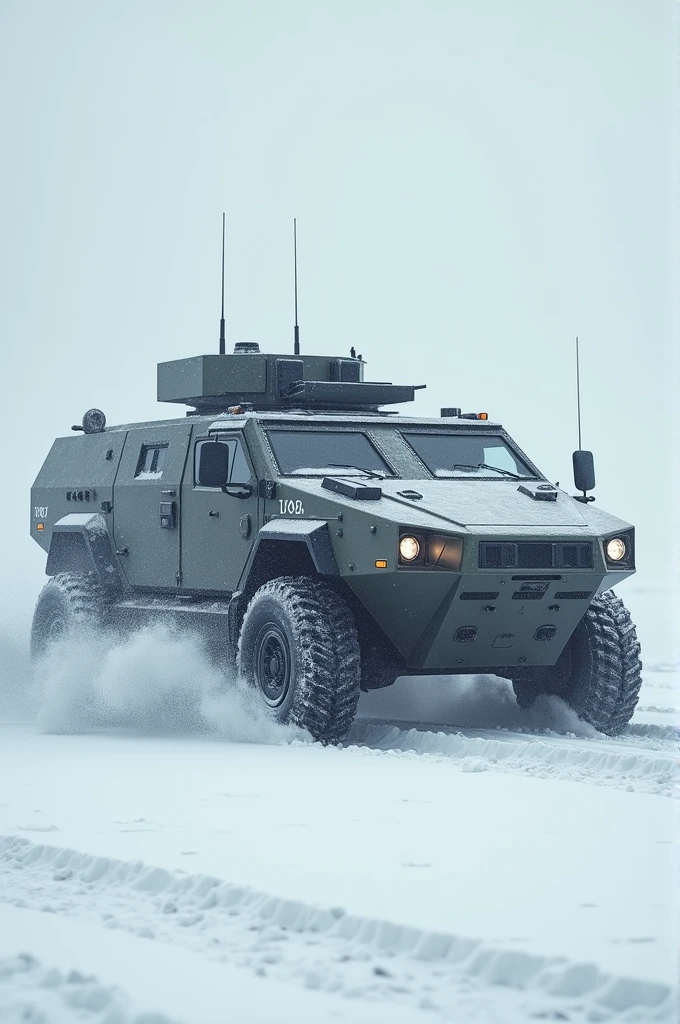A modern military taxi based on the M113 driving through a snow storm. Very realistic.