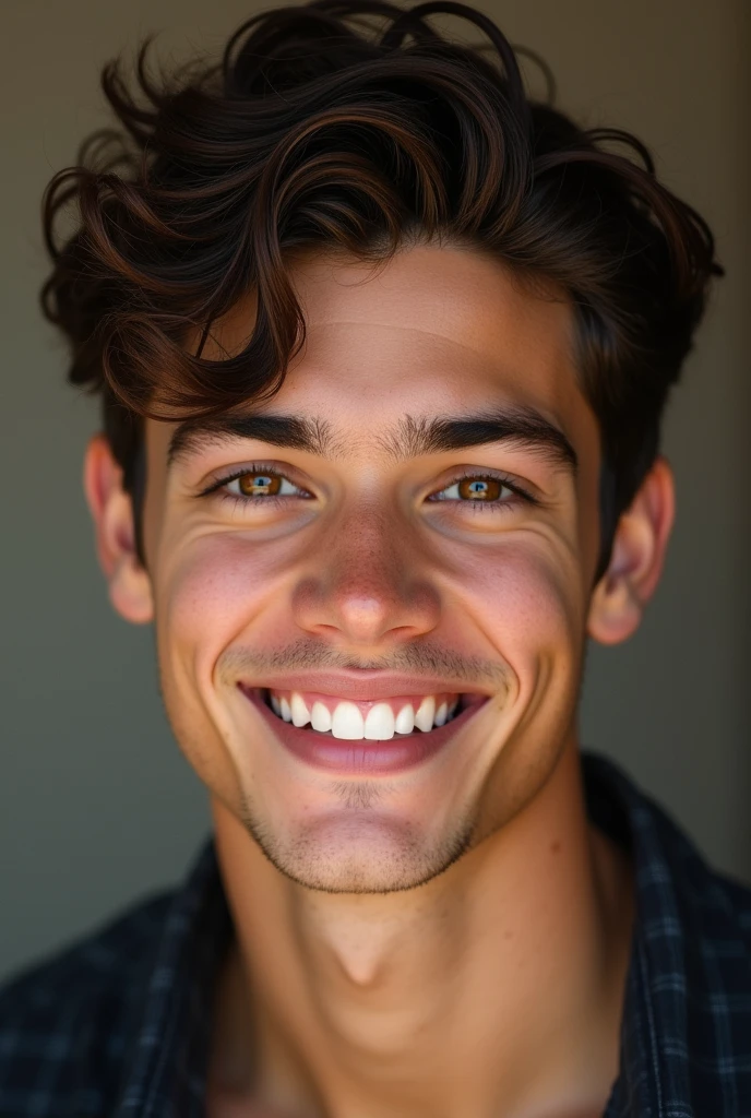 Man with Shawn Mendes’s facial Expressions , Very charismatic, With short, dark brown hair ,have dark brown eyes,nise smile,very short head hair,zodiac sighn Leo