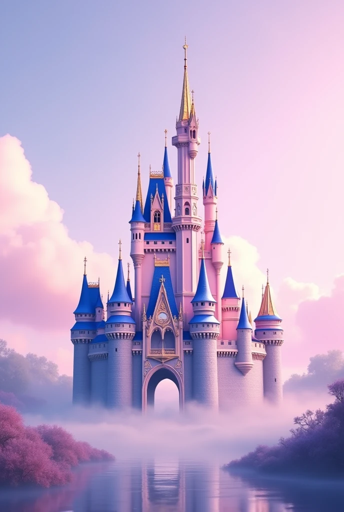 Disney Castle with a lilac and sky blue background