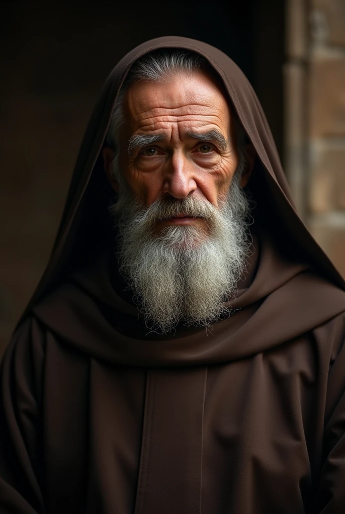 realistic image of Padre Pio, a man in a brown cloak, Padre Pio detailed, Padre Pio, realistic photo of Padre Pio, A Capuchin friar in 1930, inspired by PADRE PIO, brown robes, inspired by PADRE PIO, Directed by: Bernard Meninsky, Directed by: Aleksander Gierymski, ukrainian monk, Directed by: Artur Tarnowski, Directed by: Jan Konupek, nicodemus, inspired by Agnolo Gaddi, cinematic, realistic photo of Padre Pio,1920