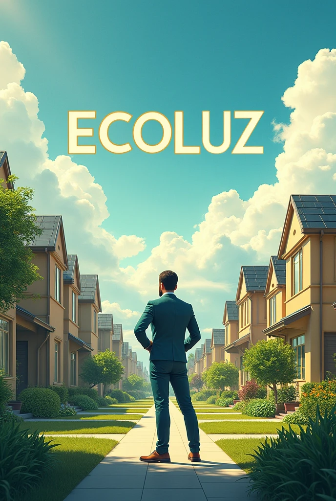 Create an image that represents the vision of the ECOLUZ company described below:
To be a reference in the residential solar energy market, offering innovative technologies and exceptional customer service, always with a focus on environmental preservation and savings for consumers.