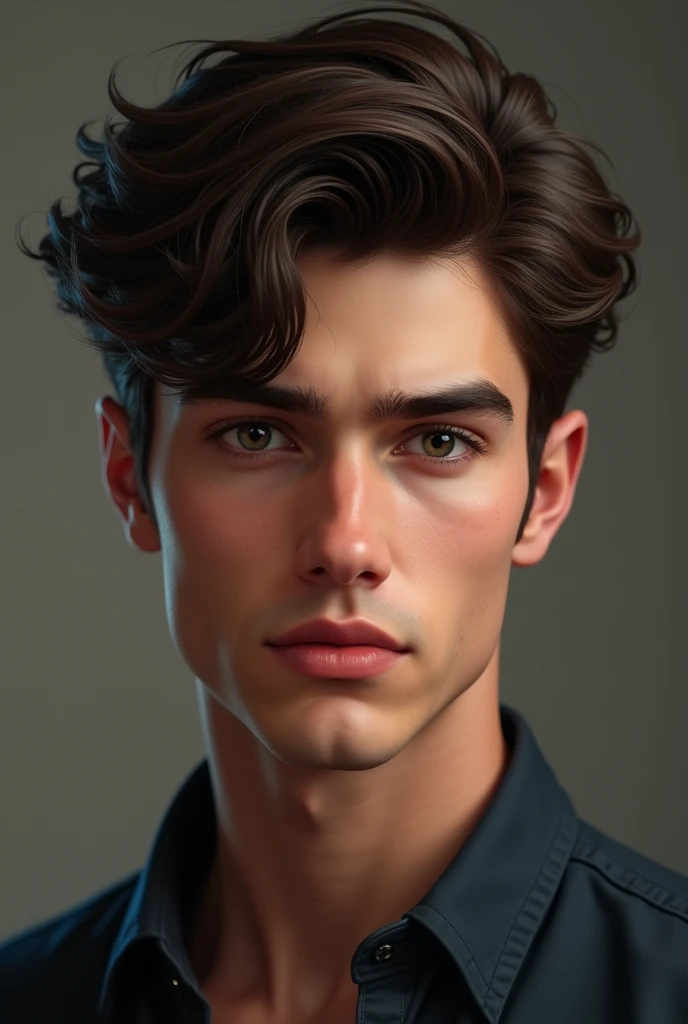 Handsome Man with Shawn Mendes’s facial Expressions , Very charismatic, dark brown hair ,have dark brown eyes,kind, shorter head hair,zodiac sighn Leo, serious face