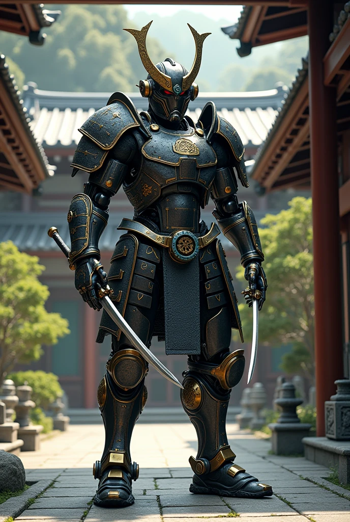 Create the DC Terminator character in samurai style in a Japanese temple