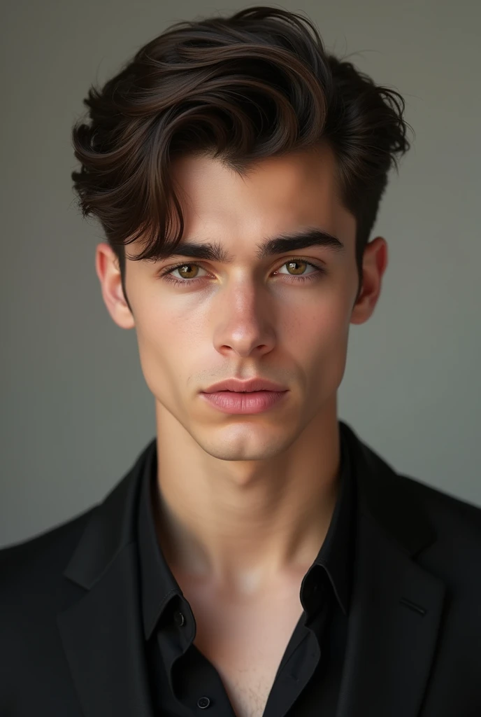 Handsome Man with Shawn Mendes’s facial Expressions , Very charismatic, dark brown hair ,have dark brown eyes,kind, shortest hair,zodiac sighn Leo, serious face