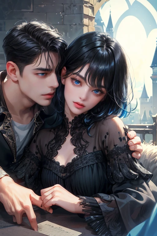 (a straight straight anime couple: 1.5, dark style, dark night, large eyes, Small pieces, fluffy black fur:1.5), (dark gothic, Victorian Gothic Steampunk Style:1.47), Dark, ambiente oscuro con decoraciones de calaveras 32K, Fairy tale: 1.4, camera cut: 1.4, ((dream atmosphere, soft light and magic:1.3)), ((imaginative scene)),((perfect, meticulously detailed.:1.3)), ((full shot: 1.4)), ((Best Quality)) , ((masterpiece)), 3D, (hyper detailed: 1.3), ((epic landscape: 1.3)), ((night background: 1.3 ))), (((the night:1.2))), (photorealistic: 1,4), ((Frontal camera)),( (Low light night cinema lighting: 1,2)). 32K.