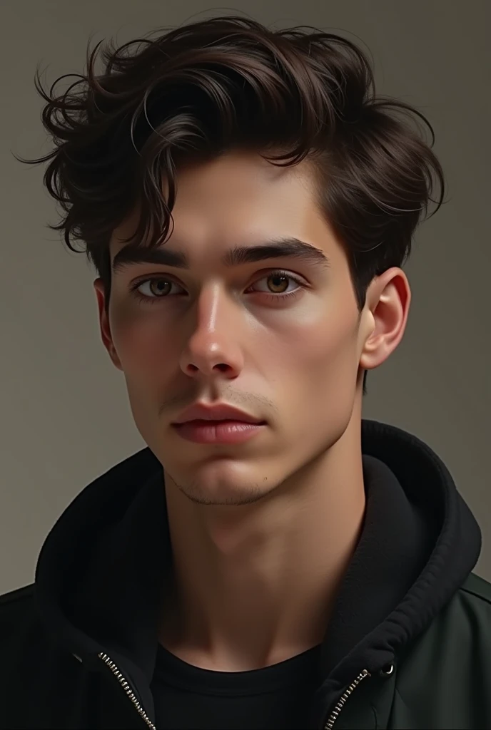Handsome Man with Shawn Mendes’s facial Expressions , Very charismatic, dark brown hair dark black eyes,kind, shortest hair,zodiac sighn Leo, serious face