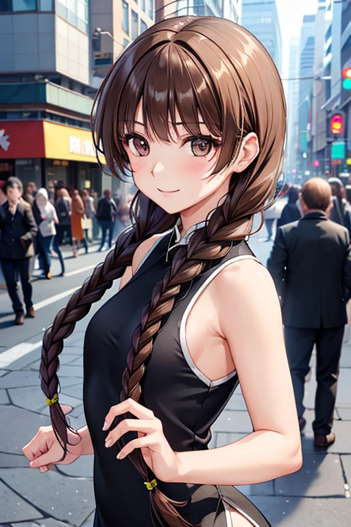 Yuno Shimazu、Shiny brown hair,Long Hair,  、((2 braids:1.5、Hair that falls over the shoulders)),Beautiful brown eyes、Sparkling eyes, Fine grain、smile、Super detailedな目、Highly detailed face, Highly detailed eyes,Cowboy Shot、


((masterpiece, Highest quality, High resolution, 超High resolution, Pixel perfect, Depth of written boundary, 4K, RTTX 10.0, High resolution))),
1 person, Absurd, Sleeveless cheongsam mini dress, Beautiful ass, Backlight, Sharp focus, Depth of written boundary, Perfect body, Perfect Anatomy, Sharpness, Absurd, employment, Super detailed, Sharp focus,  Depth of written boundary, Perfect body, Perfect Anatomy, Shibuya Street, Dancing, Motion Blur, Looking at the audience,