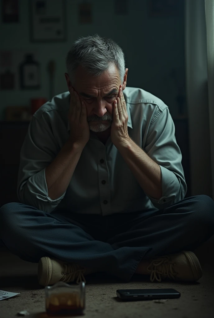 I want to create a man photo who is recently break up by cheating his girlfriend and loneliness he lost his job recently also he is the one who responsible for his family