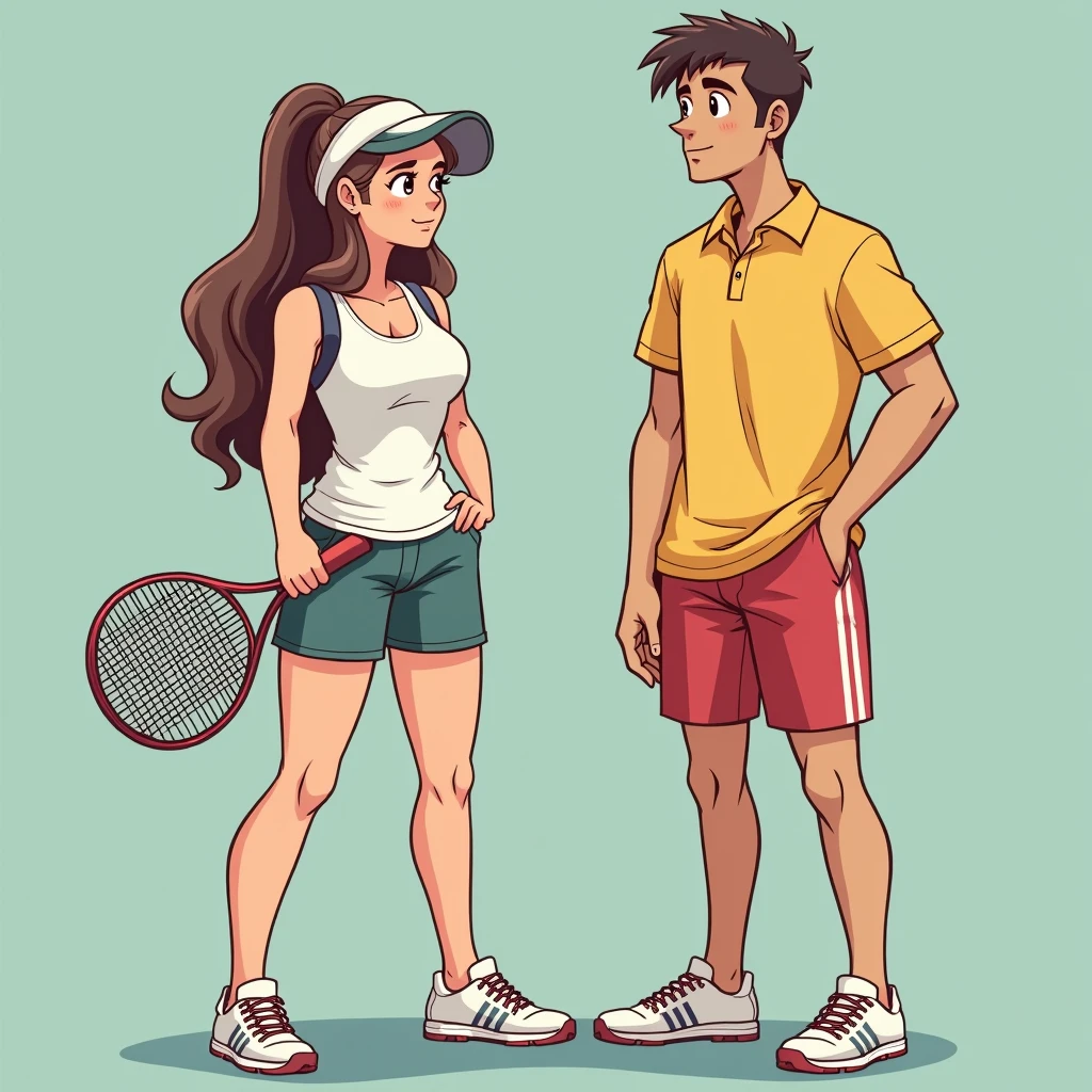 A bit taller than Bob, a high school girl who plays tennis, wears shorts, has slightly large breasts, and has a somewhat unguarded feel.