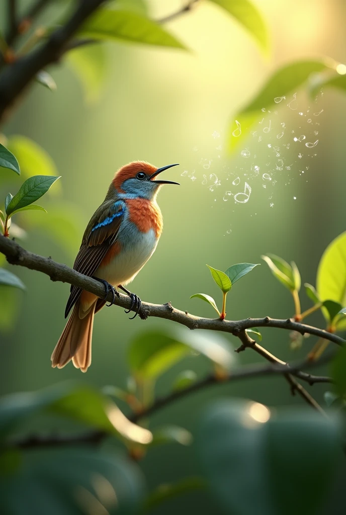 What's that sound . It's a tiny bird chirping. Small bird singing on tree btanch