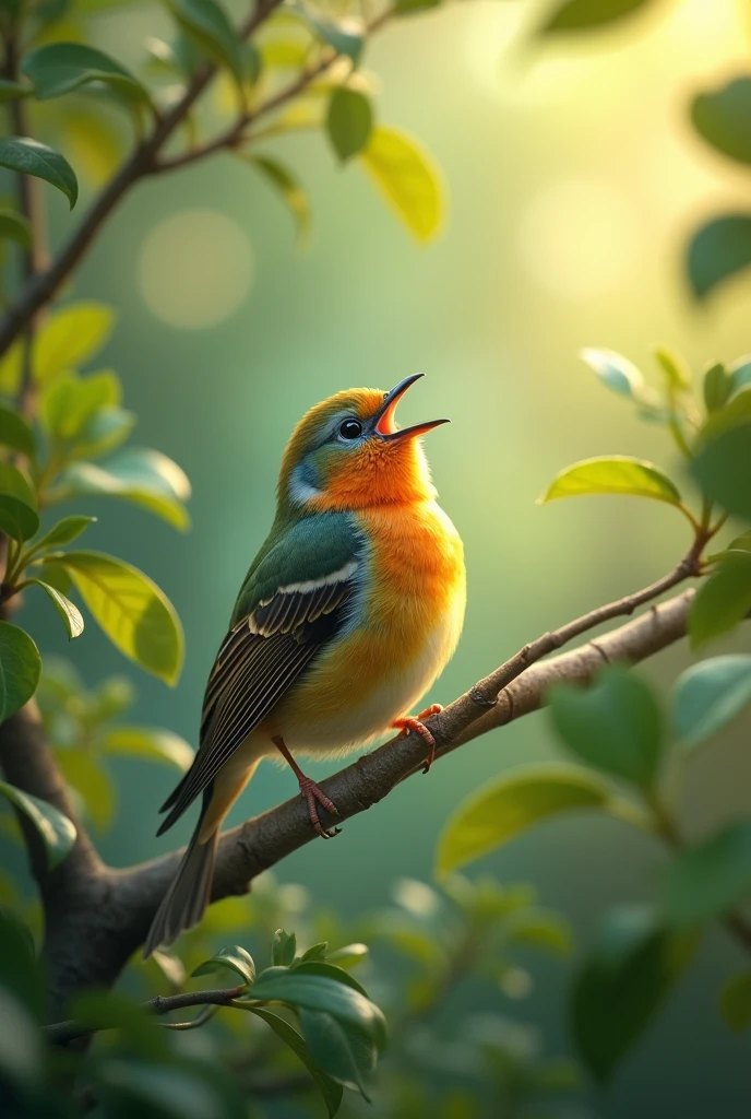 What's that sound . It's a tiny bird chirping.                    Small bird singing on tree btanch