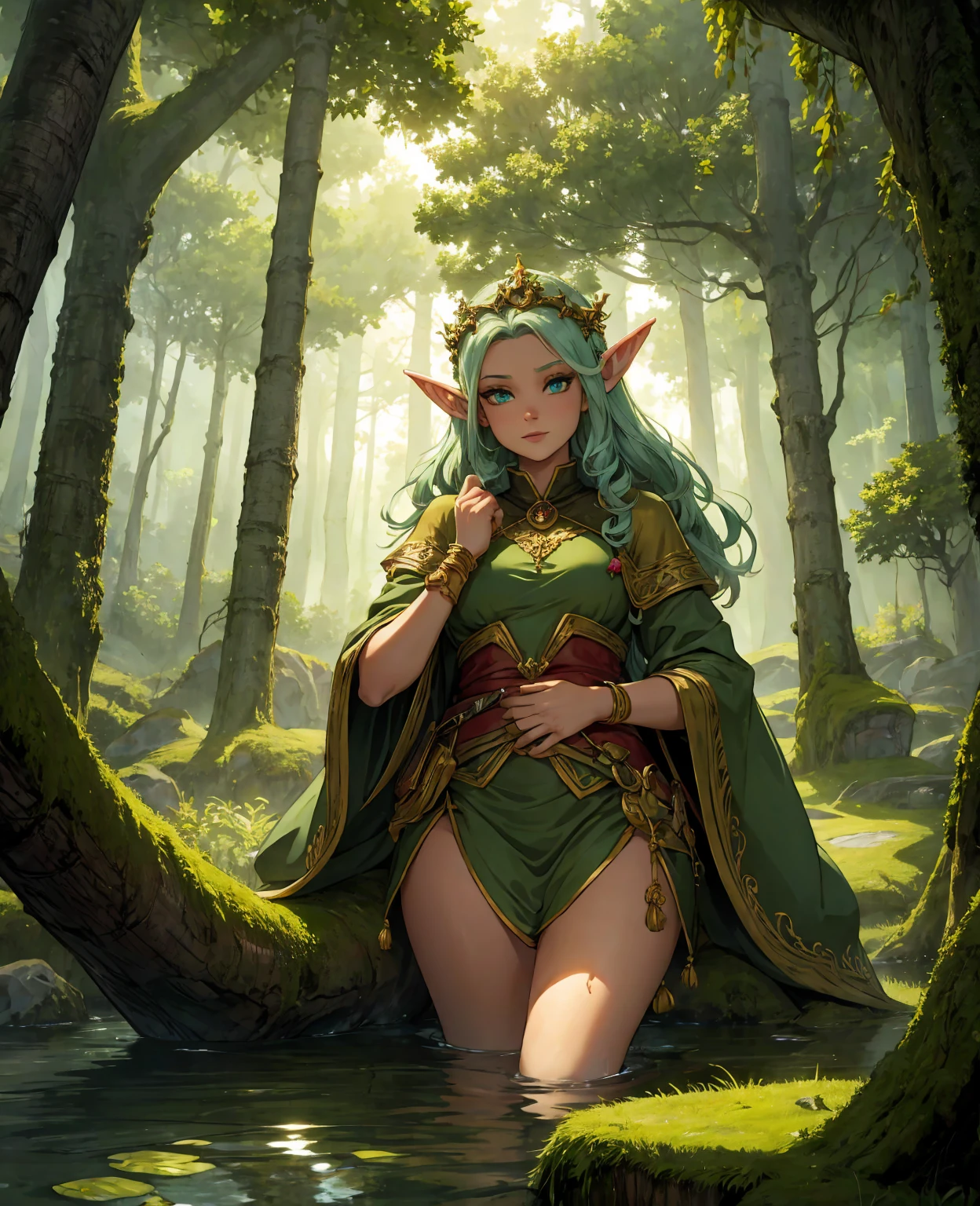 森の木の上に座って目を閉じて寝ているアラフェドElf, 美しい木のElf, Elf princess, Elfの少女, beautiful Elf princess, Beautiful fantasy art, Elfの王女, very Beautiful fantasy art, Fantasy Art, HD fantasy art, epic Fantasy art style hd, 美しく優雅な女性Elf, Elf, Celtic fantasy art, Fantasy art style, Big Tits