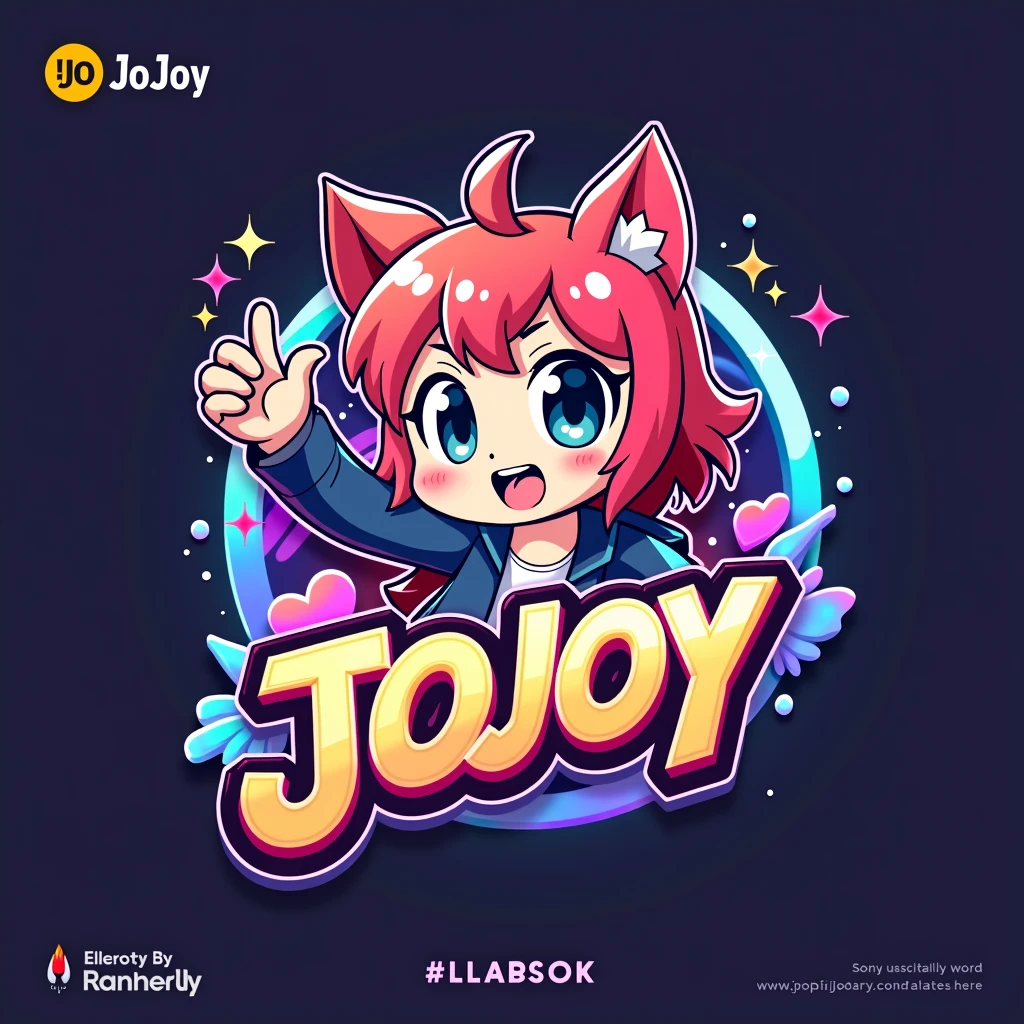 arp and precise details, visually striking, impactful visual design, powerful and memorable, vibrant,playful, versatile and scalable, brand name Jojoy, seamless integration, evocative and compelling, dynamic composition, anime style
