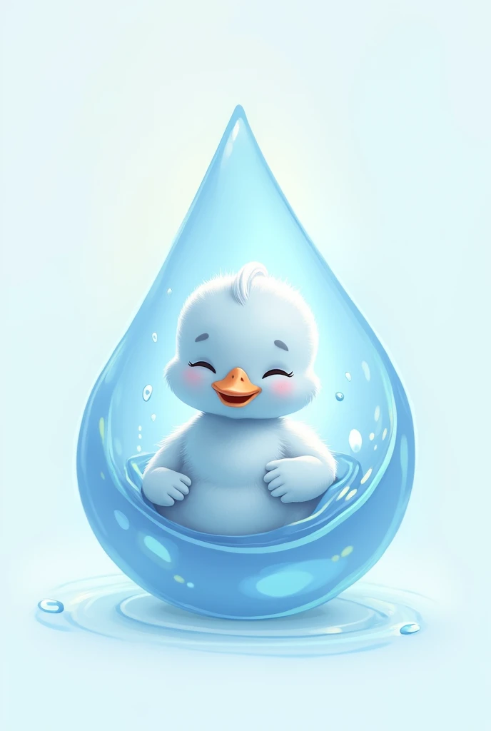Generate a logo of a light blue baby duck inside a water drop