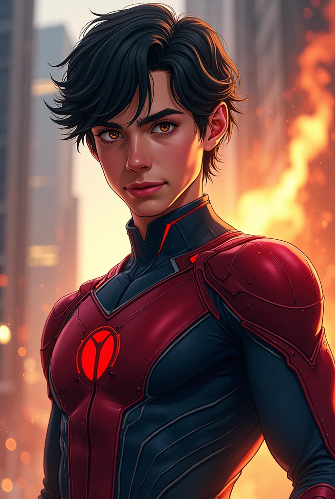 Marvel panel boy with black hair and short wavy hair superhero brown eyes and