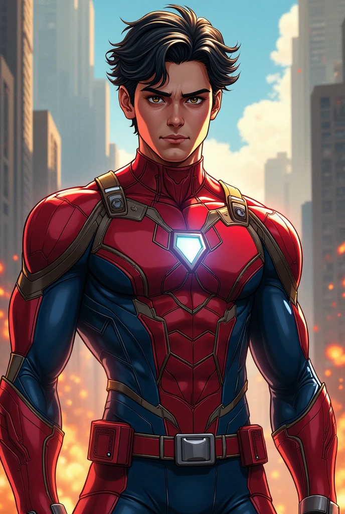 Marvel panel boy with black hair and short wavy hair superhero brown eyes and