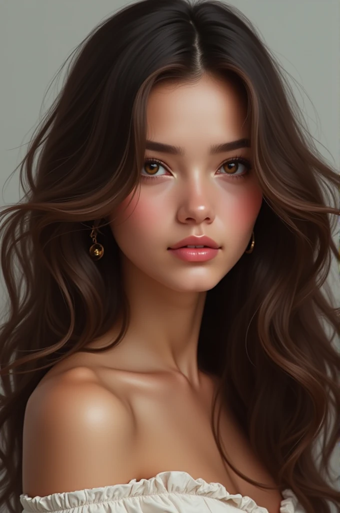 A brunette with wavy hair