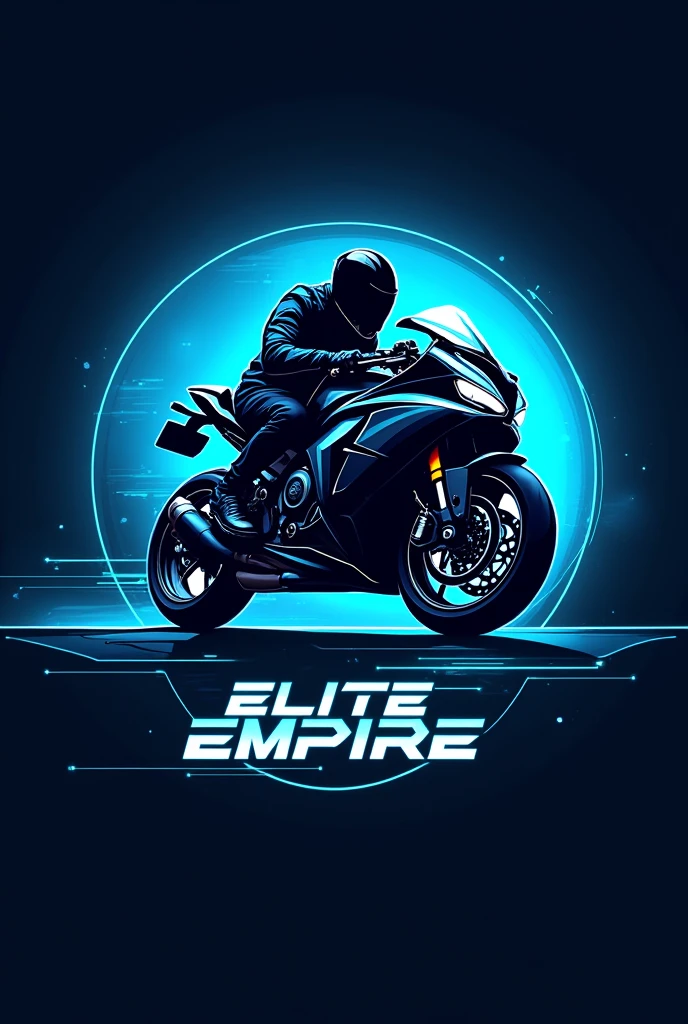 Motorcycle logo with the title Elite Empire featuring a sport bike with blue colors in the logo