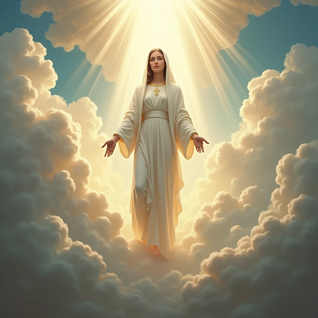 create a realistic image of Our Lady on the day of her“Assumption of Our Lady, celebrated annually on August 15th, is one of the most significant dogmas of the Catholic Church. Proclaimed by Pope Pius XII in 1950, este dogma afirma than a Virgem Maria foi elevada ao céu em corpo e alma ao término de sua vida terrena. This belief reflects the purity and holiness of Mary, than, of the Assumption of Mary, who did not experience the corruption of the body after death. The Assumption is seen as a sign of hope and comfort for the faithful, indicando than todos os than seguem a Cristo também serão elevados à glória celestial. Explore the history, the theology and liturgical celebrations associated with the Assumption of Our Lady, and how this event continues to inspire the devotion and faith of Catholics around the world.”